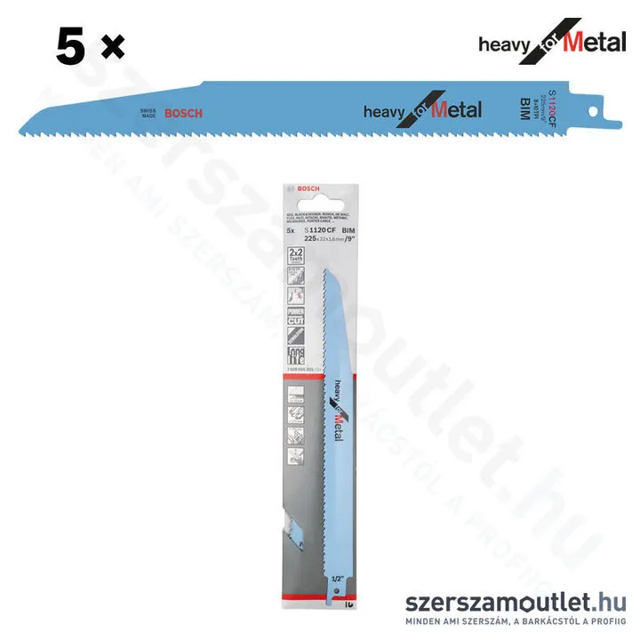 BOSCH S 1120 CF Heavy for Metal szablyafűrészlap 225x22x1,6mm [5db/csomag] (2608656255)