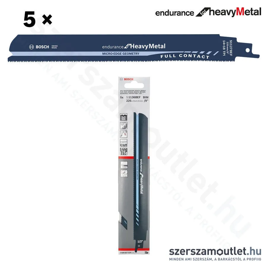 BOSCH S 1127 BEF Endurance for Heavy Metal szablyafűrészlap 225x25x1,1mm [5db/csomag] (2608657524)