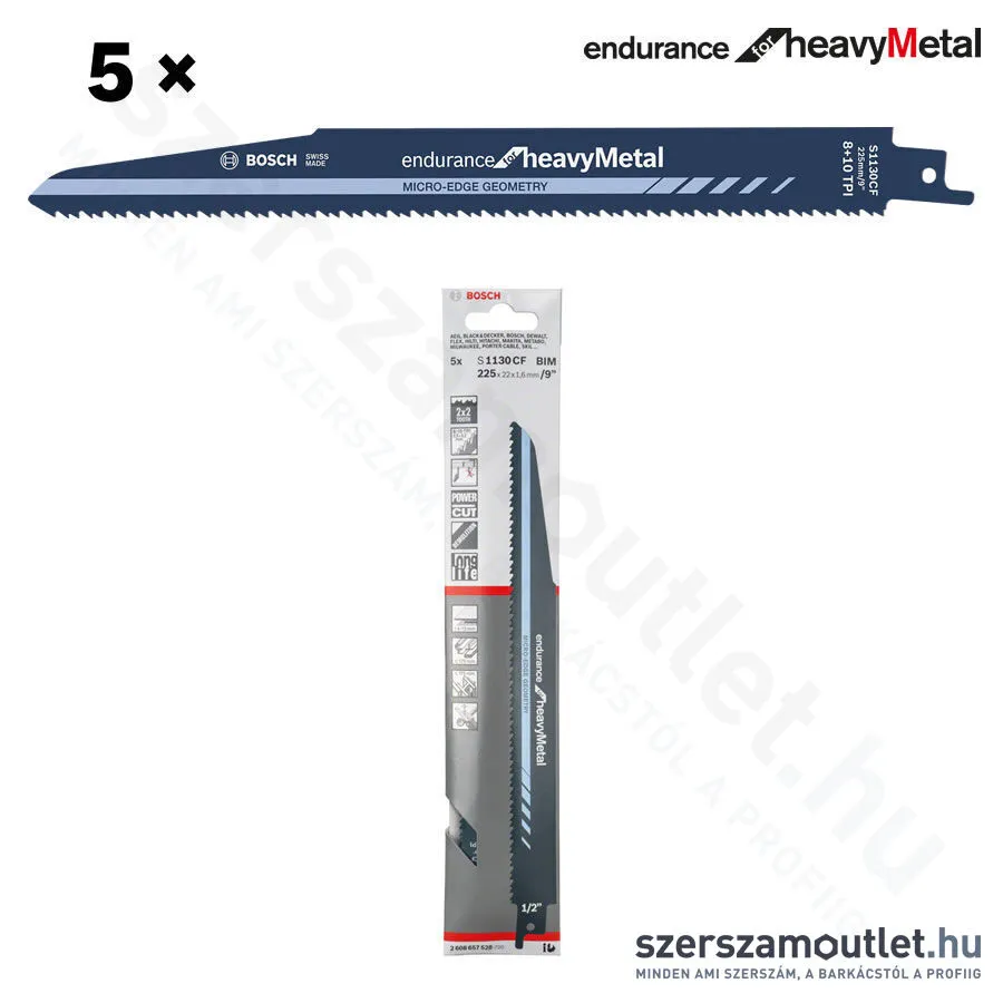 BOSCH S 1130 CF Endurance for Heavy Metal szablyafűrészlap 225x22x1,6mm [5db/csomag] (2608657528)
