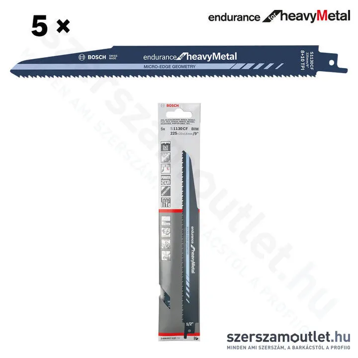 BOSCH S 1130 CF Endurance for Heavy Metal szablyafűrészlap 225x22x1,6mm [5db/csomag] (2608657528)