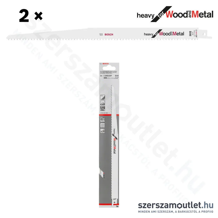 BOSCH S 1411 DF Heavy for Wood and Metal szablyafűrészlap 300x19x1,25mm [2db/csomag] (2608654834)