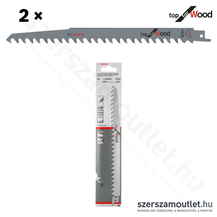 BOSCH S 1542 K Top for Wood szablyafűrészlap 240x19x1,5mm [2db/csomag] (2608650681)