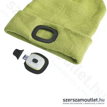 EXTOL Kötött sapka, kivehető LED homloklámpával 180lm (zöld)