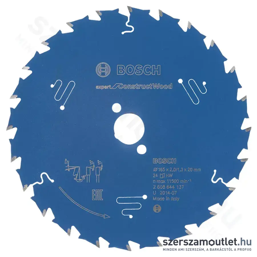 BOSCH Expert for ConstructWood körfűrészlapok merülő- és kézi körfűrészekhez 165x2/1,3x20mm 24 ATB+p