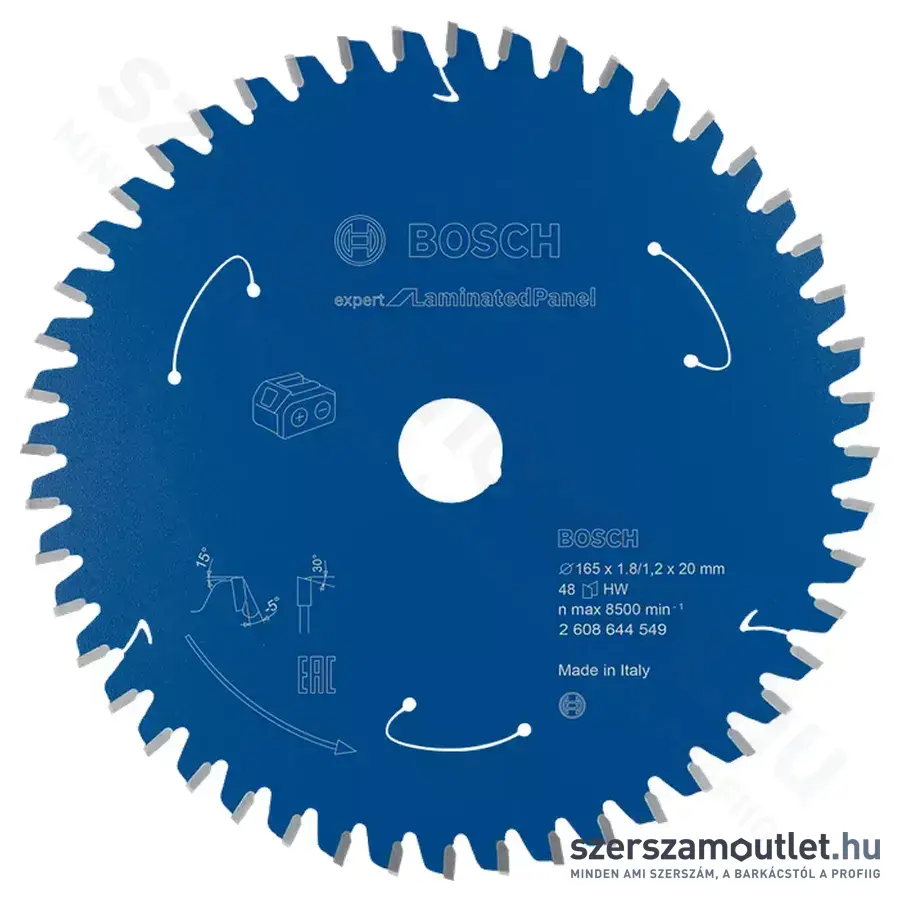 BOSCH Expert for Laminated Panel körfűrészlap akkumulátoros fűrészekhez, 165x1,8/1,2x20 (2608644549)