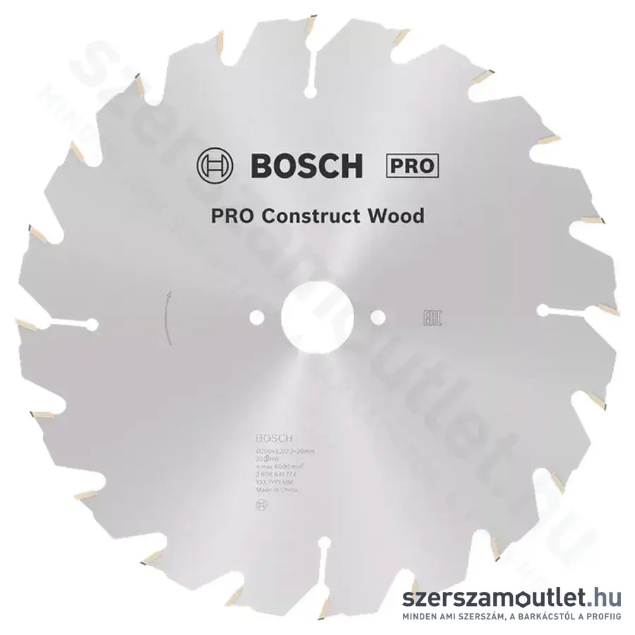 BOSCH Construct Wood szögálló körfűrészlap asztali körfűrészekhez 250x3,2/2,2x30mm 20 fog
