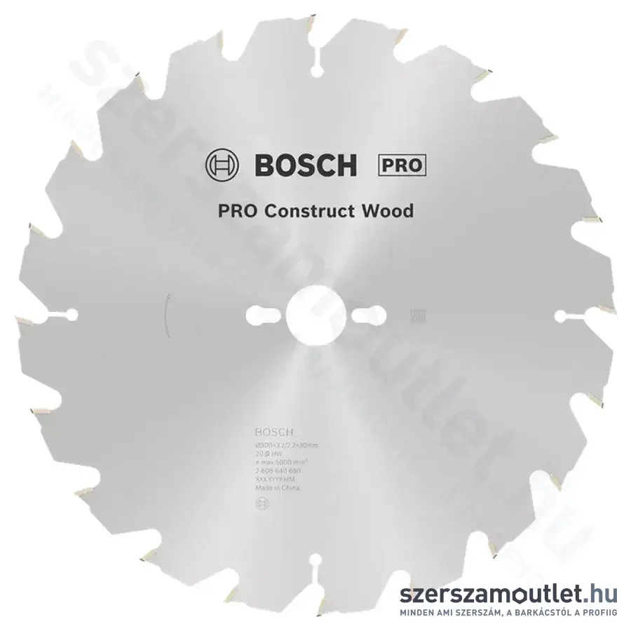 BOSCH Construct Wood szögálló körfűrészlap asztali körfűrészekhez 300x3,2/2,2x30mm 20 fog