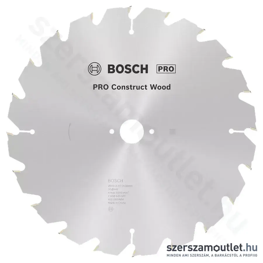 BOSCH Construct Wood szögálló körfűrészlap asztali körfűrészekhez 315x3,2/2,2x30mm 20 fog