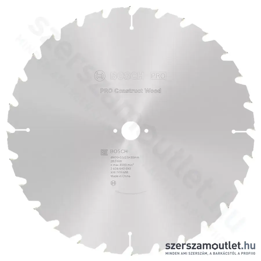 BOSCH Construct Wood szögálló körfűrészlap asztali körfűrészekhez 400x3,5/2,5x30mm 28 fog