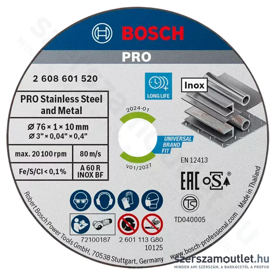 BOSCH Expert for Inox A 60 R INOX BF vágótárcsa 76x1x10mm 5db/csomag (2608601520)
