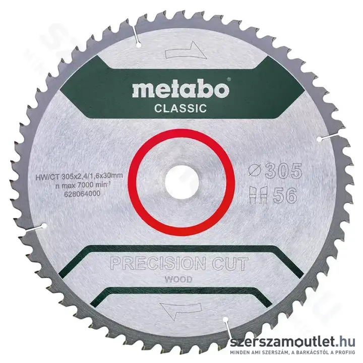 METABO Precision cut wood classic Körfűrészlap Z56 WZ/5fok, NEG 305x2,4x30mm (628064000)
