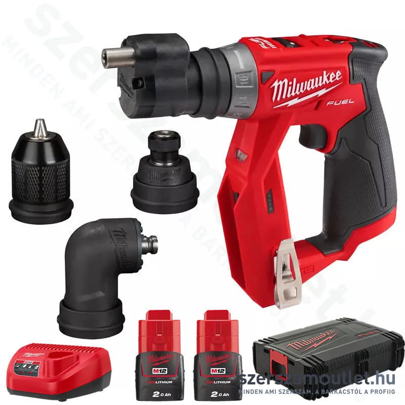 MILWAUKEE M12 FDDXKIT-202X Akkus levehető tokmányú fúró-csavarozó, HD kofferben (2x2,0Ah/12V)