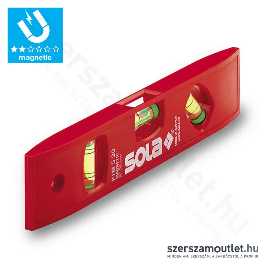 SOLA PTM 5 Mágneses vízmérték 200mm [Piros] (PTM 5 20) (01430601)