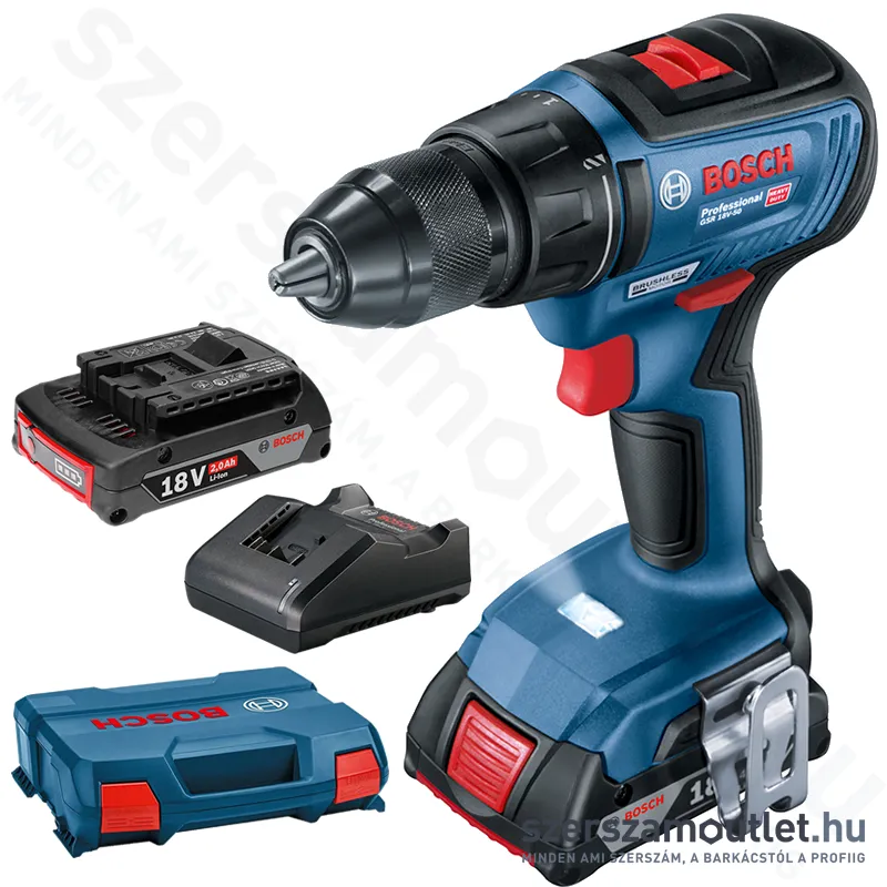 BOSCH GSR 18V-50 Akkus fúró-csavarbehajtó szénkefementes, L-CASE koffer (2x2,0Ah/18V) (06019H5000)