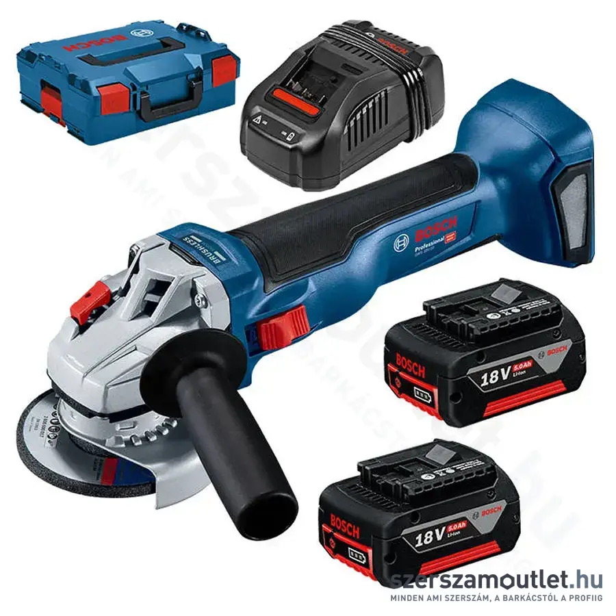 BOSCH GWS 18V-10 Akkus sarokcsiszoló szénkefementes, 125mm L-Boxxban (2x5,0Ah/18V) (06019J4004)
