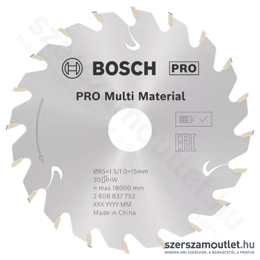 BOSCH Multi Material körfűrészlap kézi körfűrészhez, 85x1,5/1,0x15mm 30 fog, HLTCG