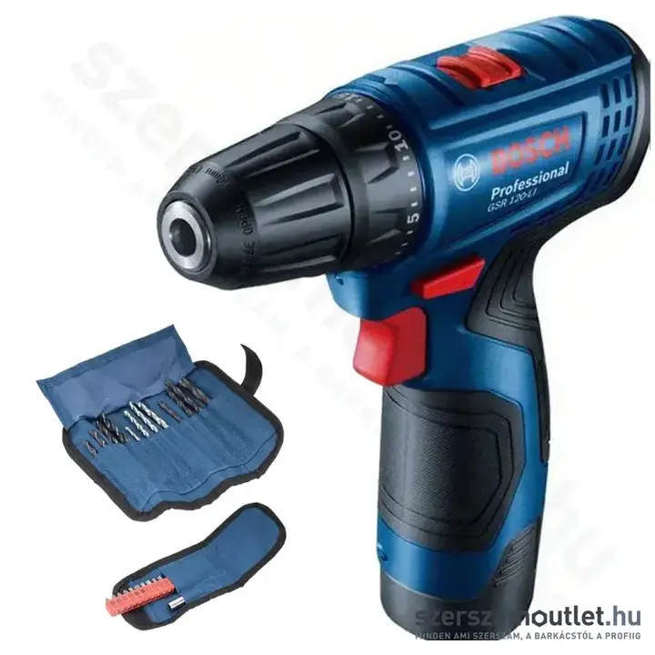 BOSCH GSR 120-LI Akkus fúrócsavarozó kofferben+23 részes fúróklt. (2x12V/2.0AH)