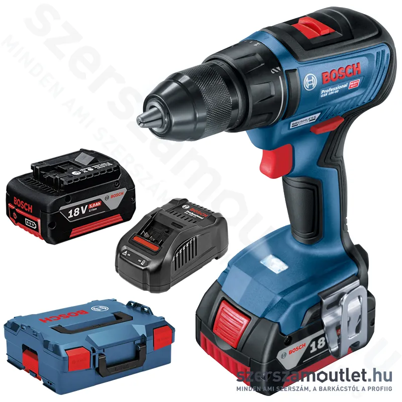 BOSCH GSR 18V-50 Akkus fúró-csavarbehajtó szénkefementes, L-Boxxban (2x5,0Ah/18V) (06019H5001)