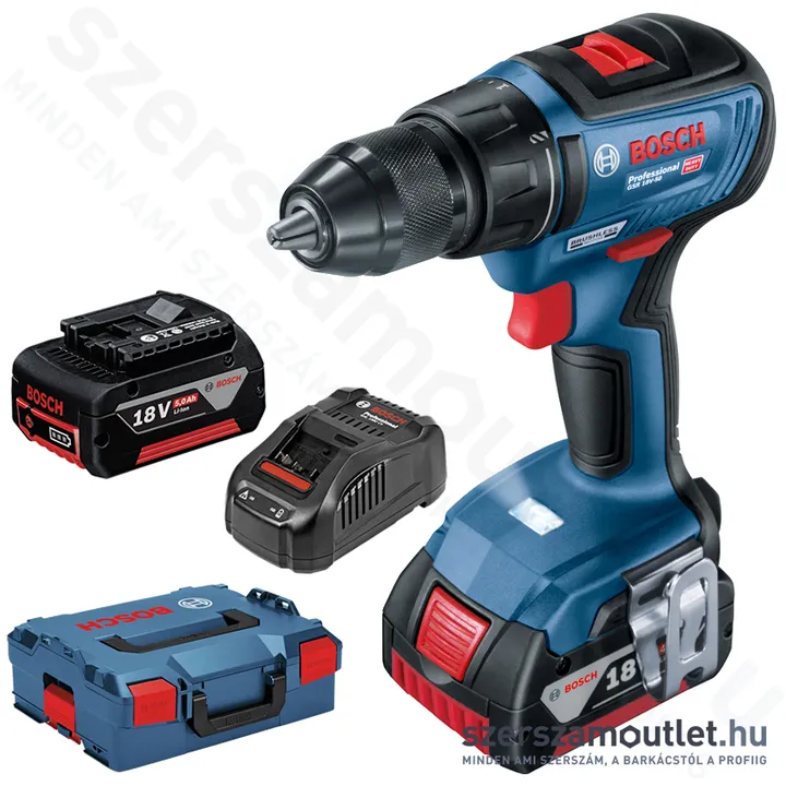 BOSCH GSR 18V-50 Akkus fúró-csavarbehajtó szénkefementes, L-Boxxban (2x5,0Ah/18V) (06019H5001)