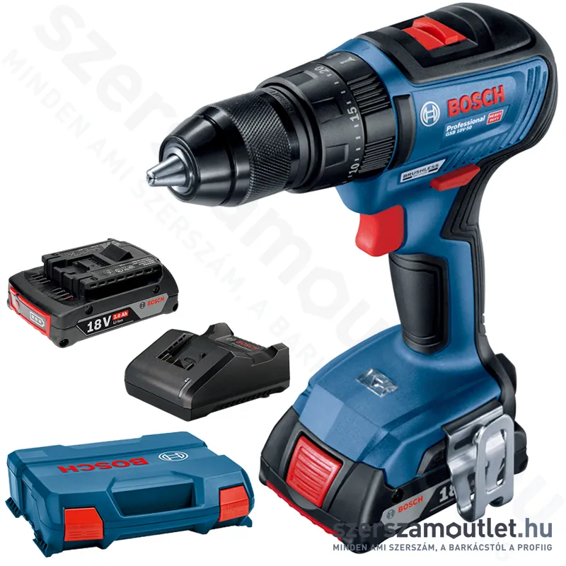 BOSCH GSB 18V-50 Akkus ütvefúró-csavarozó szénkefementes, L-CASE kofferben (2x2,0Ah/18V)