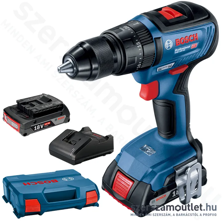 BOSCH GSB 18V-50 Akkus ütvefúró-csavarozó szénkefementes, L-CASE kofferben (2x2,0Ah/18V)