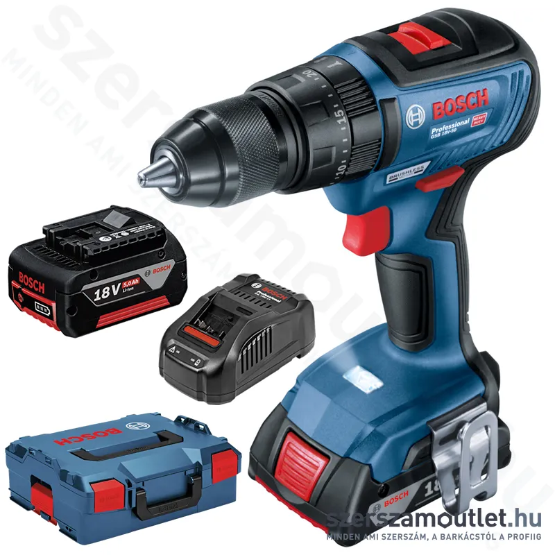 BOSCH GSB 18V-50 Akkus ütvefúró-csavarozó szénkefementes, L-Boxxban (2x5,0Ah/18V) (06019H5101)