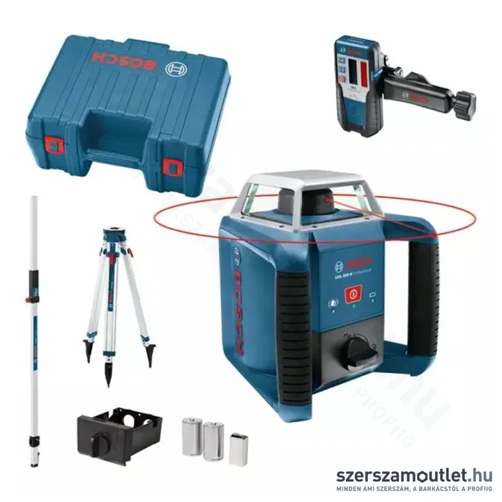 BOSCH GRL 400 H Forgólézer+vevő+BT 170 állvány+GR240 mérőléc+koffer (PIROS) (061599403U)