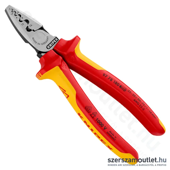 KNIPEX Érvéghüvely fogó SZIGETELT 180mm (97 78 180)