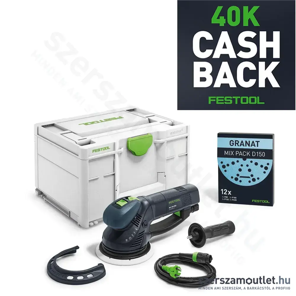 FESTOOL RO 150 FEQ-Plus Rotex áttételes excentercsiszoló Systainer-ben (720W/150mm) CASHBACK