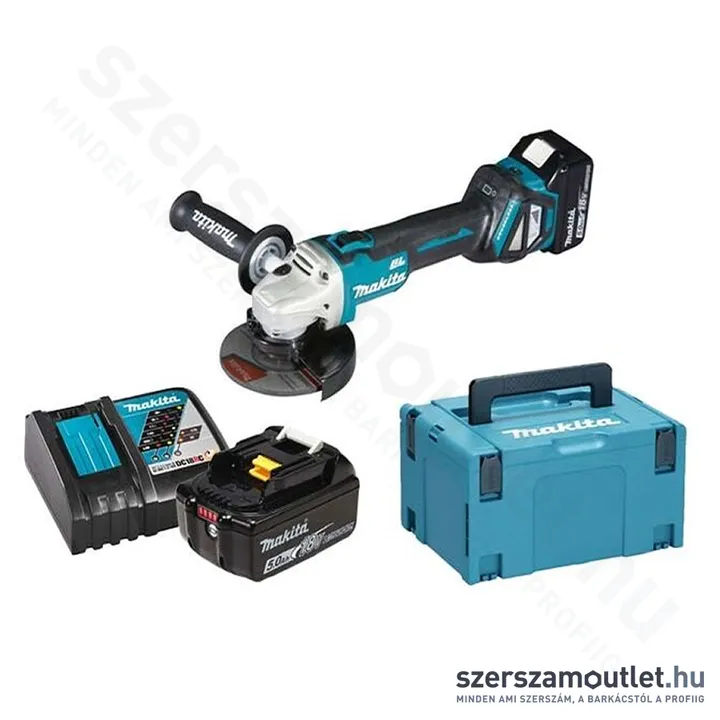 MAKITA DGA519RTJ Akkus BL motoros fordulatszabályzós sarokcsiszoló X-LOCK 125mm (2x5,0Ah/18V)