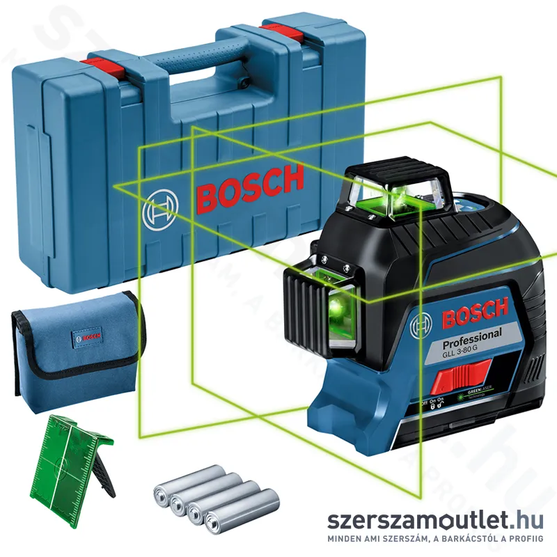BOSCH GLL 3-80 G Vonallézer ZÖLD, kofferben (3x360°) (0601063Y00)