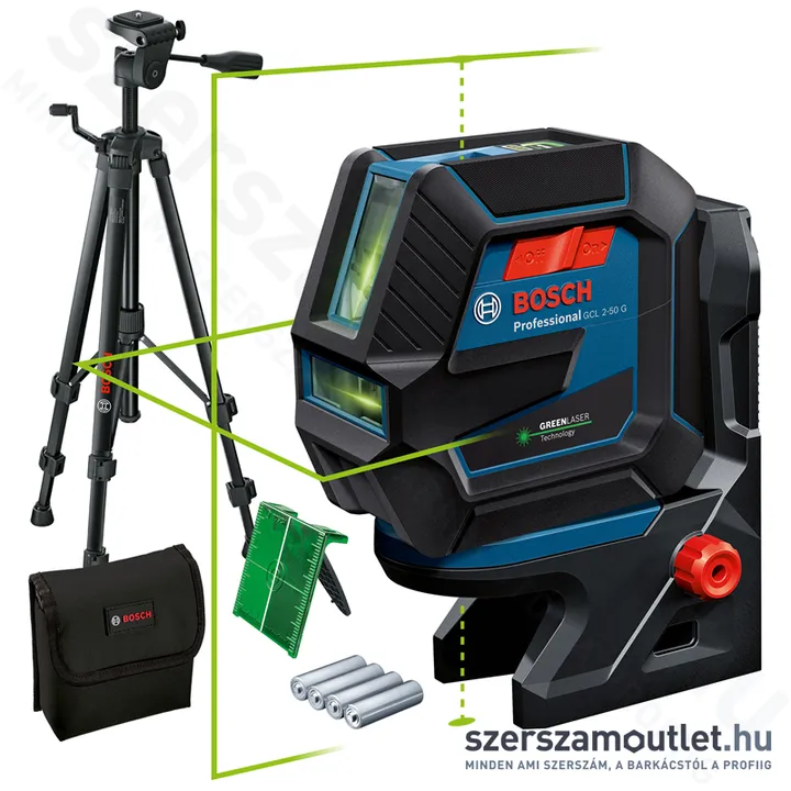 BOSCH GCL 2-50 G Vonal és pontlézer ZÖLD, állvánnyal (2 vonal/2 pont) (0601066M01)