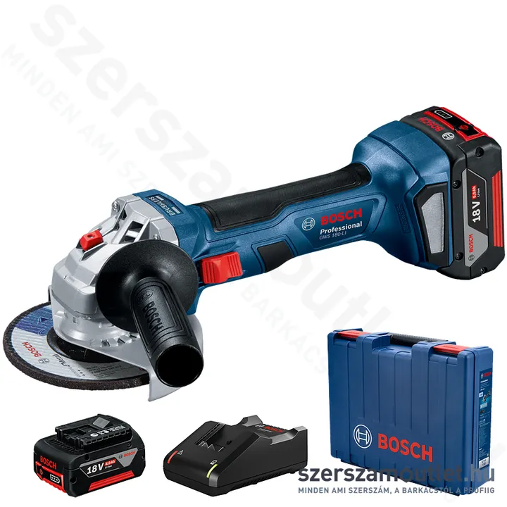 BOSCH GWS 180-LI Akkus sarokcsiszoló 125mm, kofferben (2x4,0Ah/18V) (06019H9021)