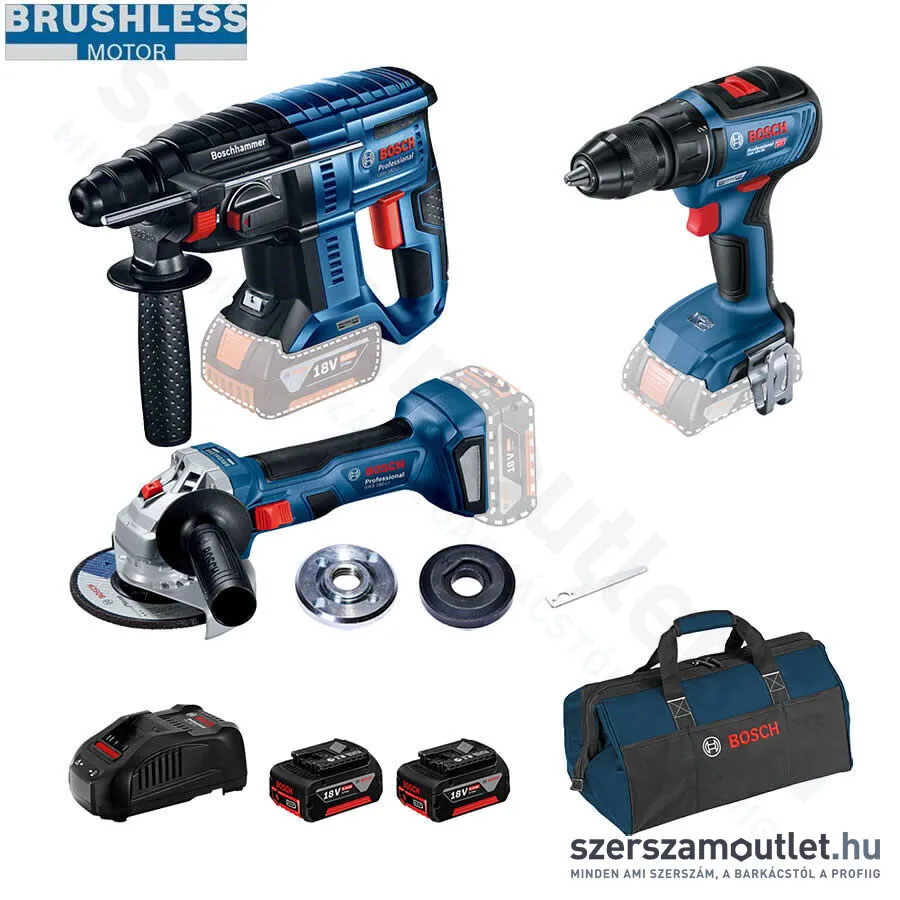 BOSCH Akkus szénkefementes gépszett GBH 180, GWS 180, GSR 18V-50 (2x18V/5.0AH) (0615990M32)