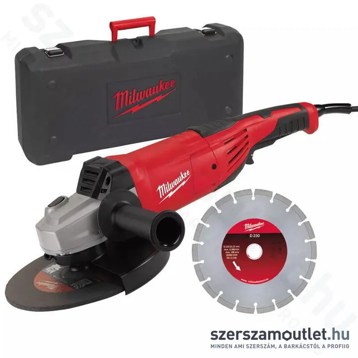 MILWAUKEE AG 22-230E D-SET Sarokcsiszoló reteszelhető kapcsolóval, kofferben (2200W/230mm)