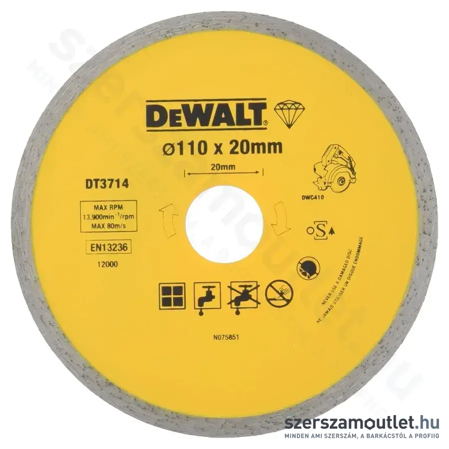 DEWALT Vizes/száraz csempevágó gyémánttárcsa 110x20mm