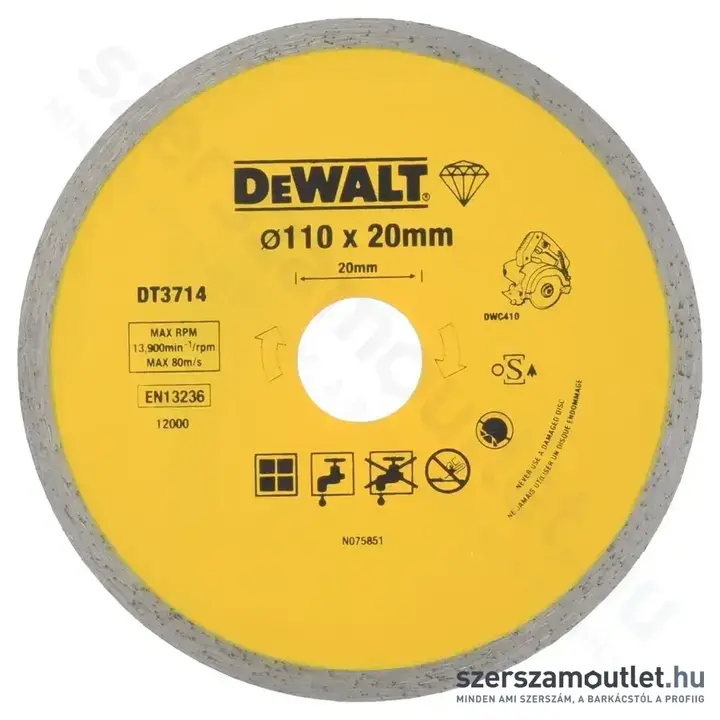 DEWALT Vizes/száraz csempevágó gyémánttárcsa 110x20mm