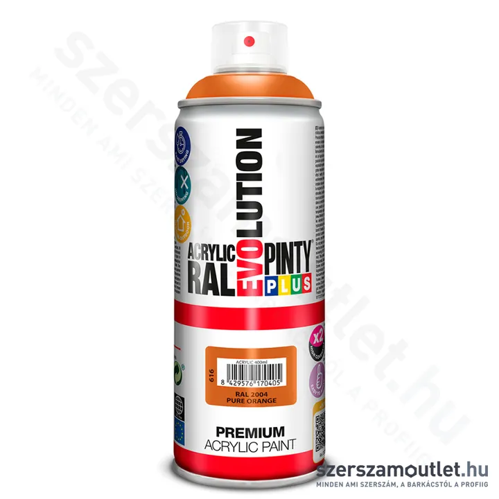 PINTY PLUS EVO Akril spray 400ml, RAL 2004 (Tiszta narancssárga/Pure orange) (616)