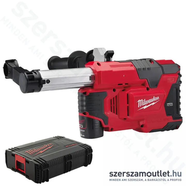 MILWAUKEE M12 DE-201X Akkus porelszívó fúrókalapácsokhoz, HD kofferben (1x2,0Ah/12V) (4933443003)