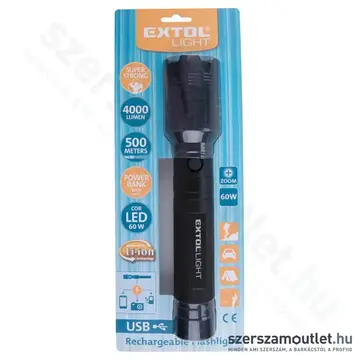 EXTOL LED lámpa, USB újratölthető Li-ion akkus (60W/4000Lm)