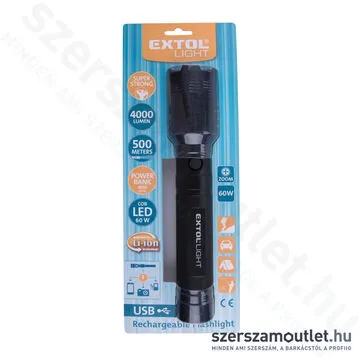 EXTOL LED lámpa, USB újratölthető Li-ion akkus (60W/4000Lm)