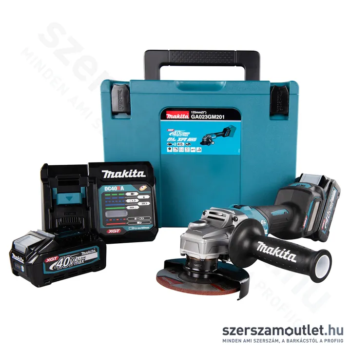 MAKITA GA023GM201 Akkus szénkefementes sarokcsiszoló (40V/125mm) (2x4,0Ah/40V)