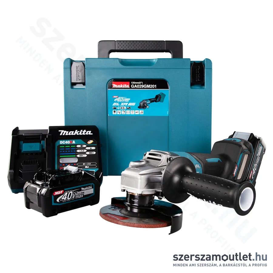 MAKITA GA029GM201 Akkus szénkefementes sarokcsiszoló+Fék (40V/125mm) (2x4,0Ah/40V)