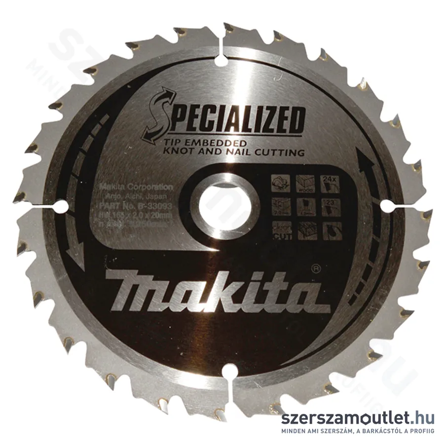 MAKITA SPECIALIZED Körfűrésztárcsa merülő fűrészhez (csomósfa) 165x20mm Z24 (B-09391)(B-33093)