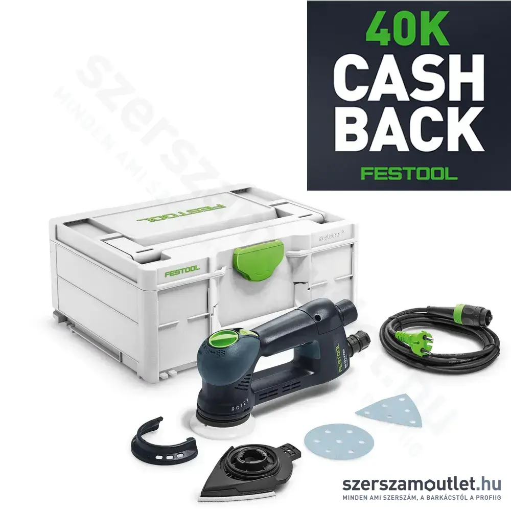FESTOOL ROTEX RO 90 DX FEQ-Plus Áttételes hajtású excentercsiszoló Systainer (400W/90mm) CASHBACK