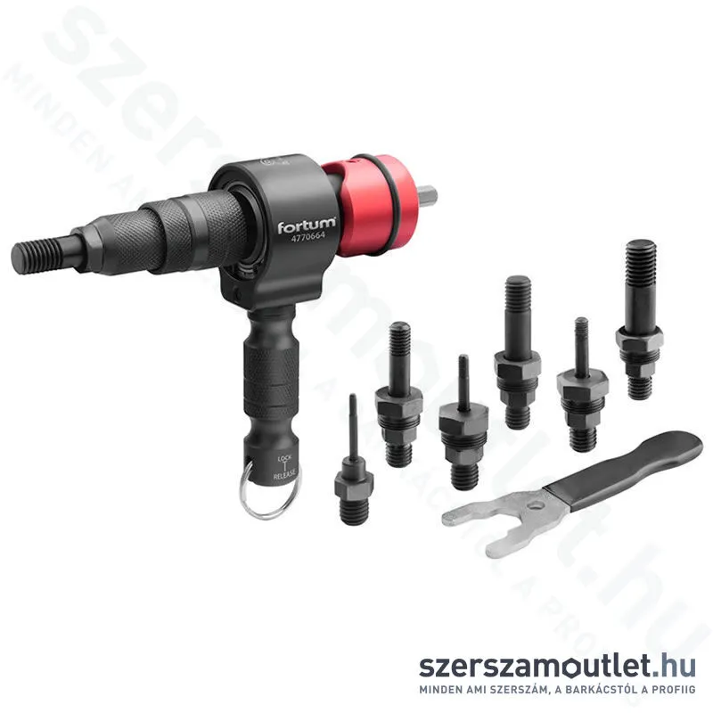 FORTUM Szegecsanya adapter készlet fúrógépekhez (POP-NUT) kofferben (M3-M12)