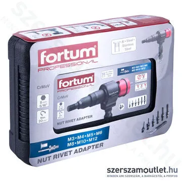 FORTUM Szegecsanya adapter készlet fúrógépekhez (POP-NUT) kofferben (M3-M12)