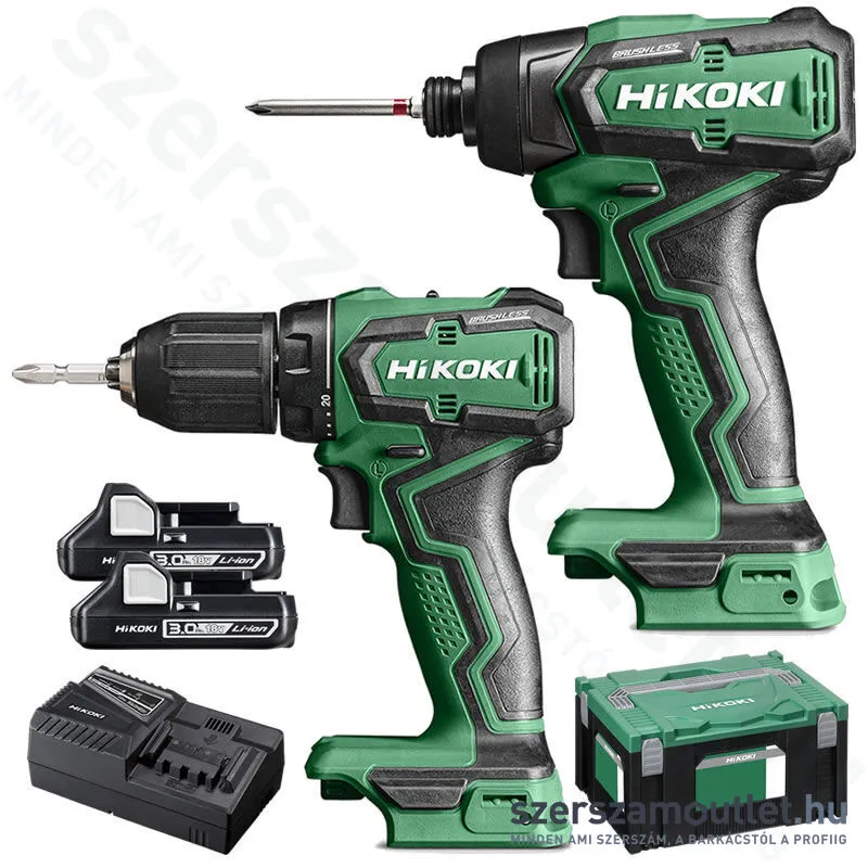 HIKOKI KC18DD-DS-3AH Akkus fúró-csavarbehajtó + akkus ütvecsavarozó HITBOXBAN (2x3,Ah/18V)