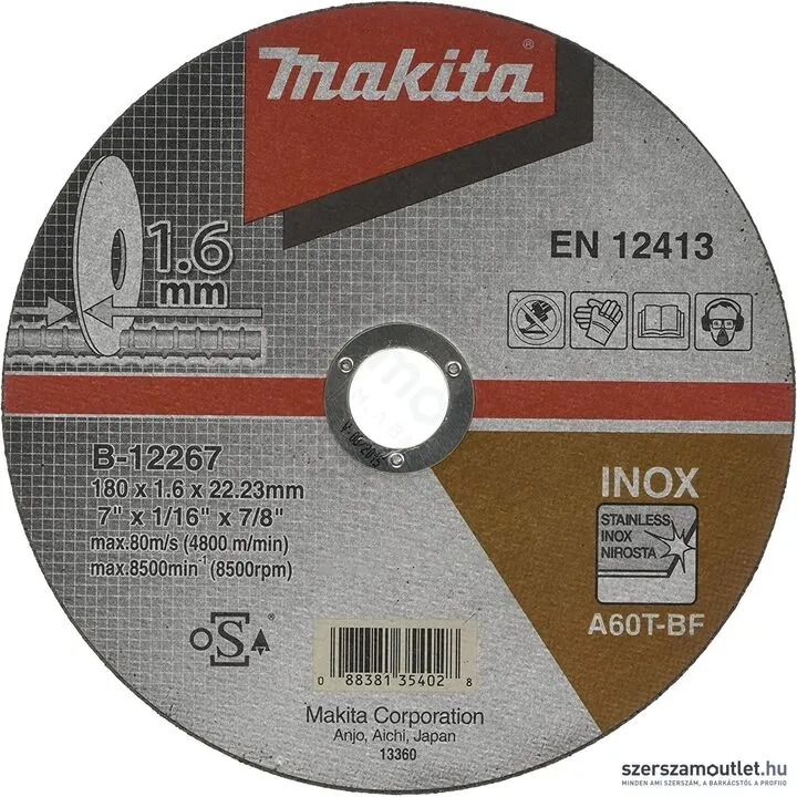 MAKITA Vágókorong 180x1,6mm Inox (B-12267)