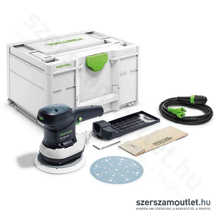 FESTOOL ETS 150/3 EQ-Plus excentercsiszoló Systainer-ben, szűrőkazettával (310W/150mm)